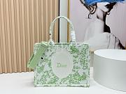 Medium Dior Book Tote with Strap Green Multicolor Toile de Jouy Clover Embroidery and White Dior Medaillon - 36x27.5x16.5cm - 5