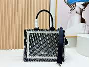 Medium Dior Book Tote with Strap Blue Dior Oblique Embroidery and White Lace - 36x27.5x16.5cm - 3