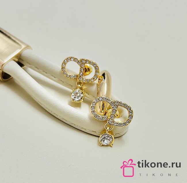 Dior Petit CD Earrings Gold-Finish Metal and Sparkling Crystals - 1