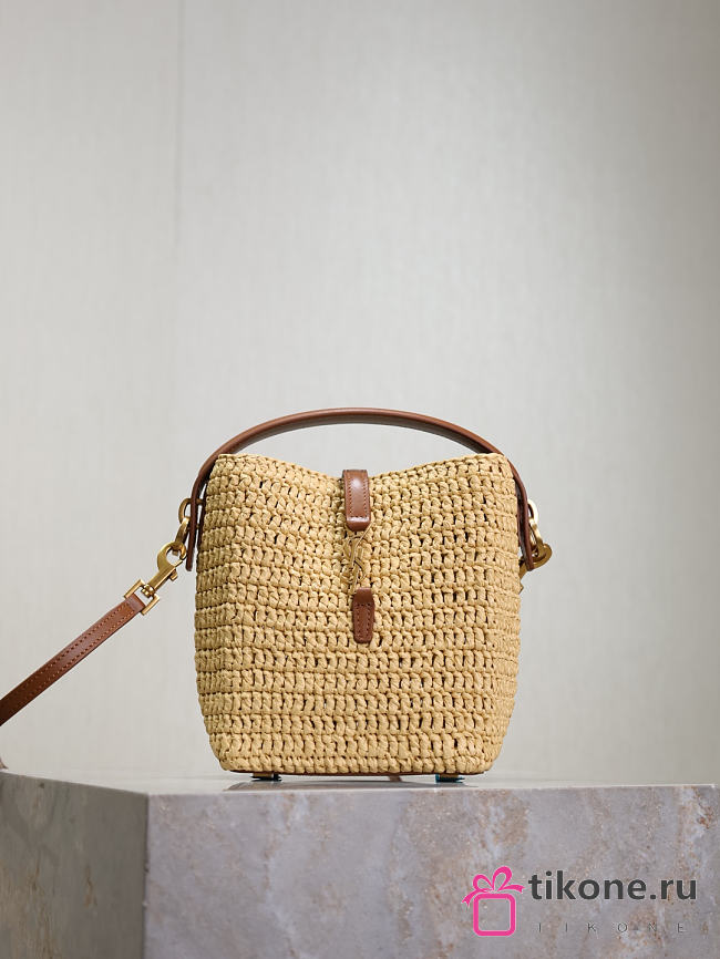 YSL Le 37 Mini In Raffia In Natural - 15x13x6cm - 1