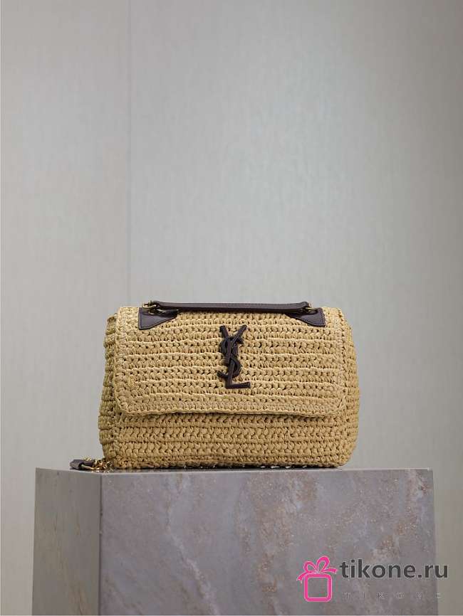 YSL Niki Mini In Raffia Natural And Brown - 18x12.5x5cm - 1