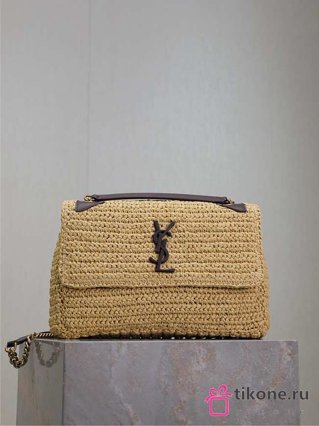 YSL Niki Medium In Raffia Natural And Brown - 28x20x8.5cm - 1