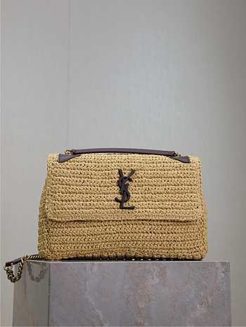 YSL Niki Medium In Raffia Natural And Brown - 28x20x8.5cm