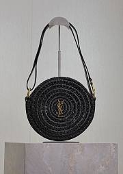 YSL Round Bag in Raffia and Vegetable-Tanned Leather Black - 21.5x21.5x4.5cm - 1
