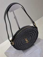 YSL Round Bag in Raffia and Vegetable-Tanned Leather Black - 21.5x21.5x4.5cm - 2