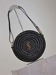 YSL Round Bag in Raffia and Vegetable-Tanned Leather Black - 21.5x21.5x4.5cm - 3