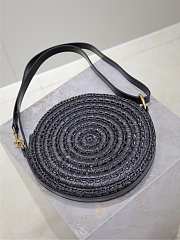 YSL Round Bag in Raffia and Vegetable-Tanned Leather Black - 21.5x21.5x4.5cm - 4