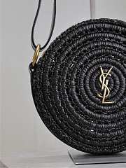 YSL Round Bag in Raffia and Vegetable-Tanned Leather Black - 21.5x21.5x4.5cm - 6