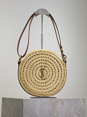 YSL Round Bag in Raffia and Vegetable-Tanned Leather Natural - 21.5x21.5x4.5cm - 1