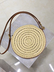 YSL Round Bag in Raffia and Vegetable-Tanned Leather Natural - 21.5x21.5x4.5cm - 5