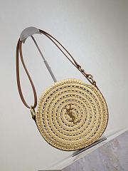 YSL Round Bag in Raffia and Vegetable-Tanned Leather Natural - 21.5x21.5x4.5cm - 4