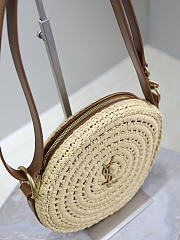 YSL Round Bag in Raffia and Vegetable-Tanned Leather Natural - 21.5x21.5x4.5cm - 3