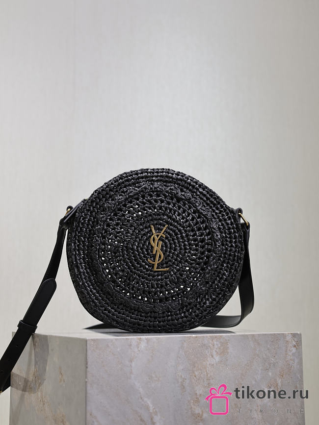 YSL Round Bag in Raffia Crossbody Bag Black - 21.5x21.5x4.5cm - 1