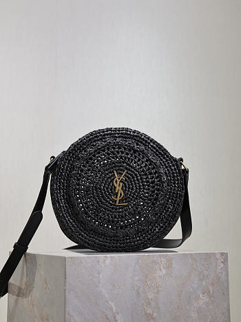 YSL Round Bag in Raffia Crossbody Bag Black - 21.5x21.5x4.5cm
