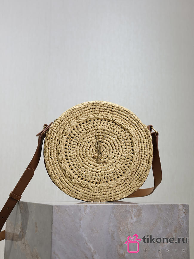 YSL Round Bag in Raffia Crossbody Bag Natural - 21.5x21.5x4.5cm - 1