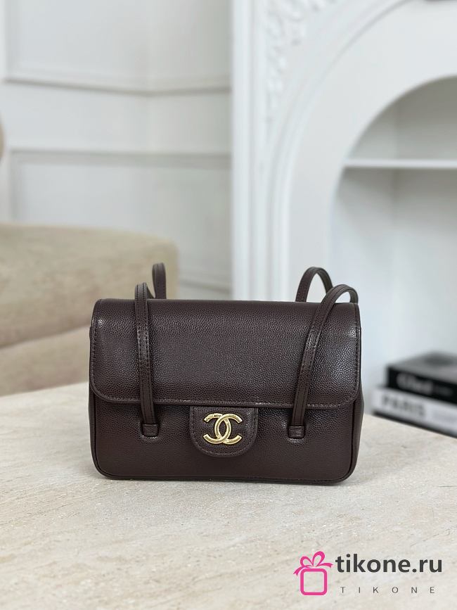 Chanel Clutch with Leather Strap Grained Shiny Calfskin & Gold-Tone Metal Brown - 17x11.5x5cm - 1
