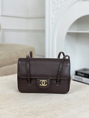 Chanel Clutch with Leather Strap Grained Shiny Calfskin & Gold-Tone Metal Brown - 17x11.5x5cm