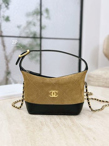 Chanel Clutch with Chain Suede Calfskin Shiny Lambskin & Gold-Tone Metal Brown & Black - 21.5x19x7.5cm