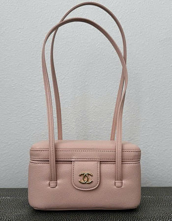 Chanel Long Vanity With Leather Strap Grained Shiny Calfskin & Gold-Tone Metal Light Pink - 17x9.5x8cm