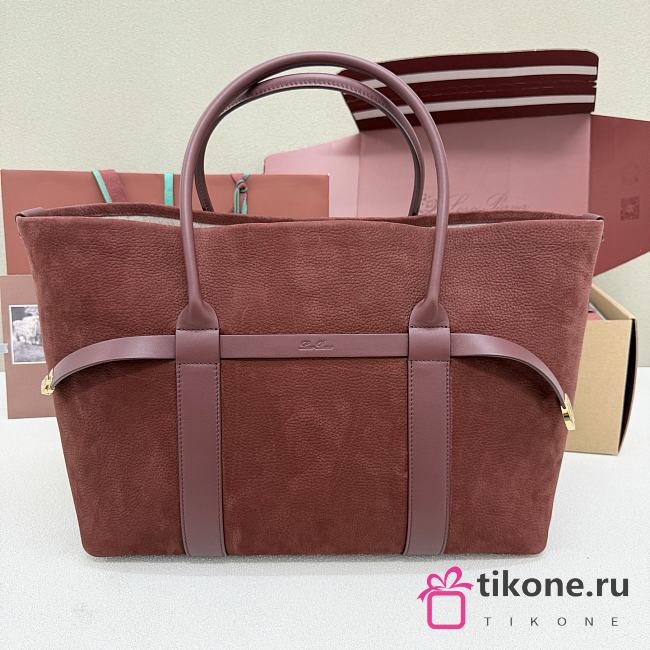 Loro Piana Ghiera Shopper Large Calfskin Glazed Moka (H1DY) - 40x26x18cm - 1
