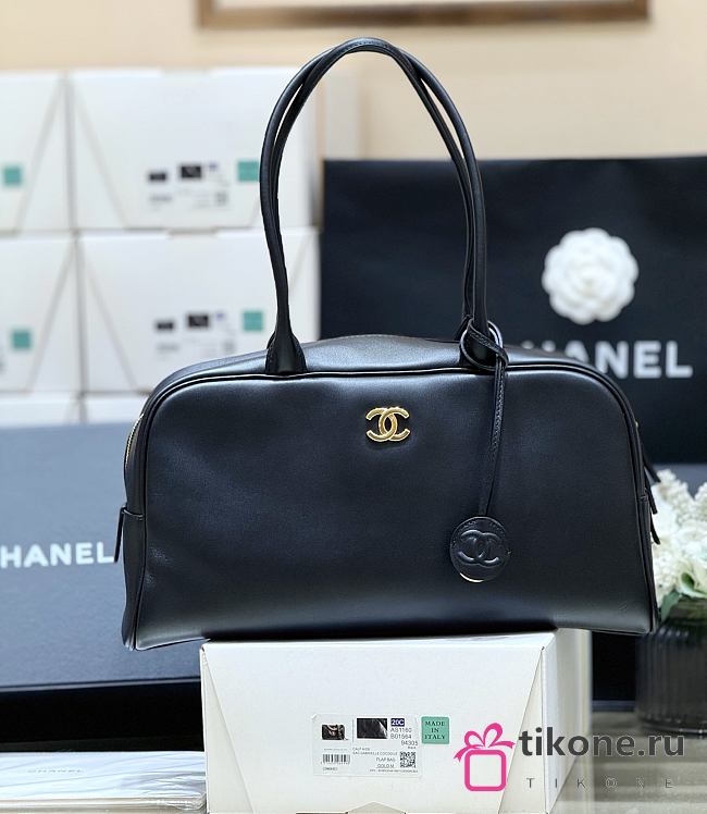 Chanel Large Bowling Bag Calfskin & Gold-Tone Metal Black - 35.5x19x12.5cm - 1