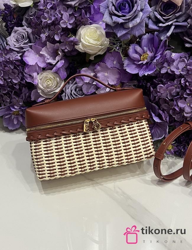 Loro Piana Extra Pocket L27 East West Wicker Rattan Dark Brown - 27x15x10cm - 1