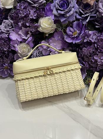 Loro Piana Extra Pocket L27 East West Wicker Rattan Cream - 27x15x10cm
