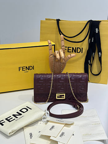 Fendi Wallet On Chain Baguette Burgundy Nappa Leather Wallet - 21x15.5x5cm