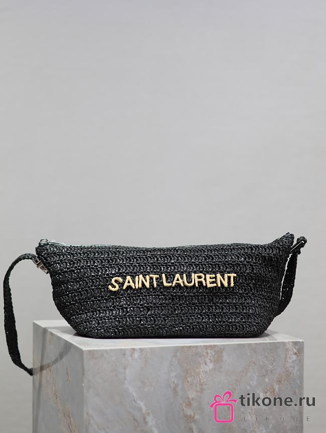 YSL Saint Laurent Le Raffia Logo Shoulder Bag Black - 23/26x14x14.5cm - 1