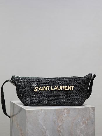 YSL Saint Laurent Le Raffia Logo Shoulder Bag Black - 23/26x14x14.5cm