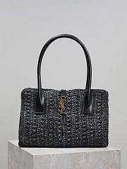 YSL Panier Rectangle Leather-Trimmed Raffia Tote Bag Black - 29x21x9cm - 1