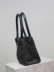 YSL Panier Rectangle Leather-Trimmed Raffia Tote Bag Black - 29x21x9cm - 6