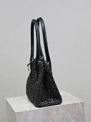 YSL Panier Rectangle Leather-Trimmed Raffia Tote Bag Black - 29x21x9cm - 5