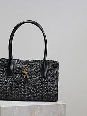 YSL Panier Rectangle Leather-Trimmed Raffia Tote Bag Black - 29x21x9cm - 3