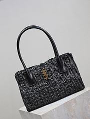 YSL Panier Rectangle Leather-Trimmed Raffia Tote Bag Black - 29x21x9cm - 2