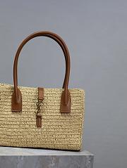 YSL Panier Rectangle Leather-Trimmed Raffia Tote Bag Natural - 29x21x9cm - 4