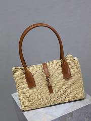 YSL Panier Rectangle Leather-Trimmed Raffia Tote Bag Natural - 29x21x9cm - 5