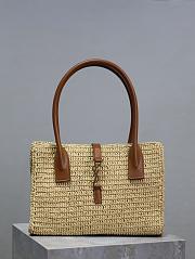 YSL Panier Rectangle Leather-Trimmed Raffia Tote Bag Natural - 29x21x9cm - 3