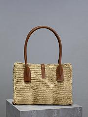 YSL Panier Rectangle Leather-Trimmed Raffia Tote Bag Natural - 29x21x9cm - 2