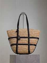 YSL Panier Studded Leather-Trimmed Woven Raffia Tote Bag Natural - 40x29x19cm - 6