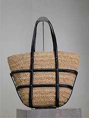 YSL Panier Studded Leather-Trimmed Woven Raffia Tote Bag Natural - 40x29x19cm - 3