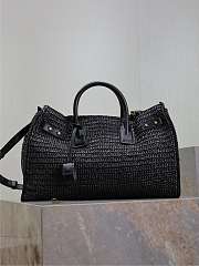 YSL Medium Sac De Jour Raffia Top Handle Bag Black - 41x28x13cm - 1