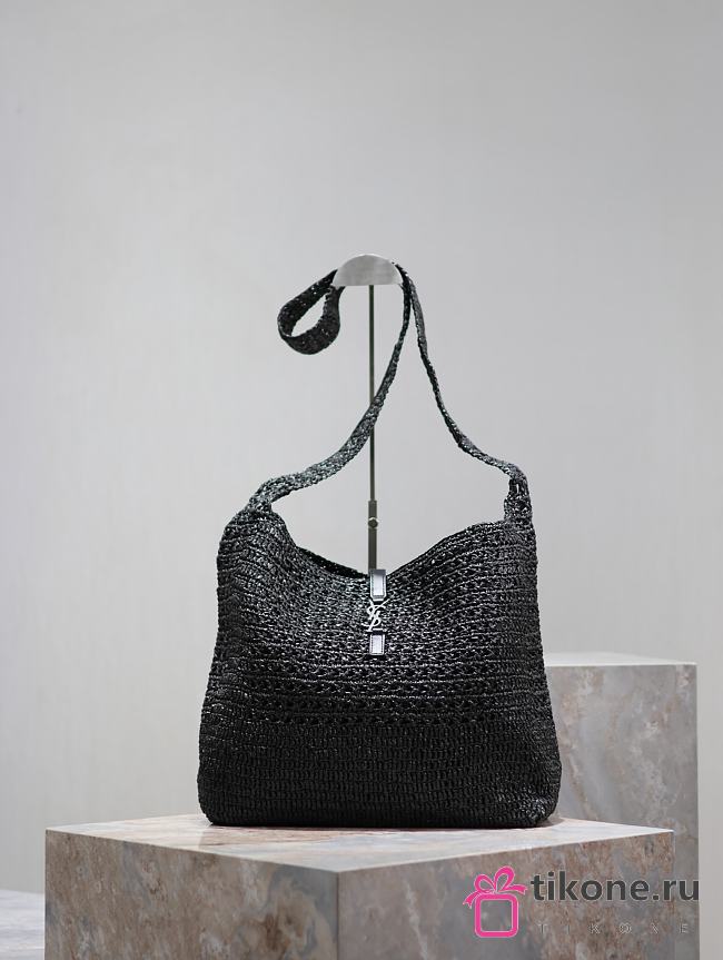 YSL Le 5 A 7 Medium Tote In Raffia In Black - 39x32x15cm - 1