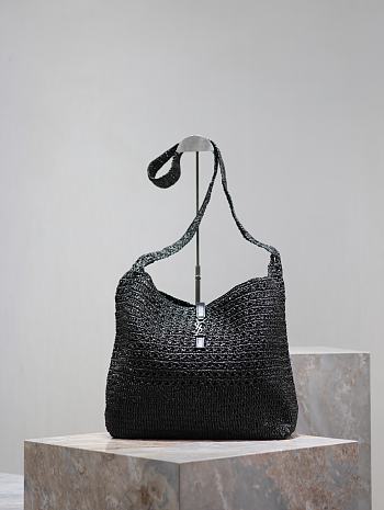 YSL Le 5 A 7 Medium Tote In Raffia In Black - 39x32x15cm