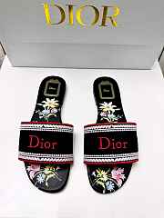 Dior Dway Slide Black Embroidered Cotton and Multicolor Dior Secret Garden Motif - 6