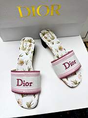Dior Dway Heeled Slide White and Songe Pink Embroidered Cotton and Multicolor Daisy Garden Motif 3.5cm - 5