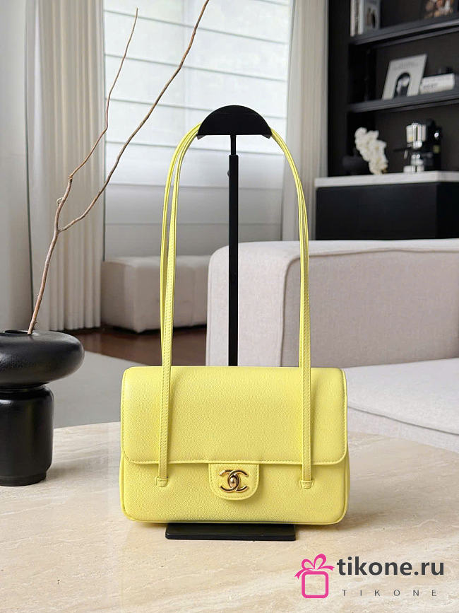 Chanel Small Flap Bag Grained Shiny Calfskin & Gold-Tone Metal Yellow - 15x22x7cm - 1