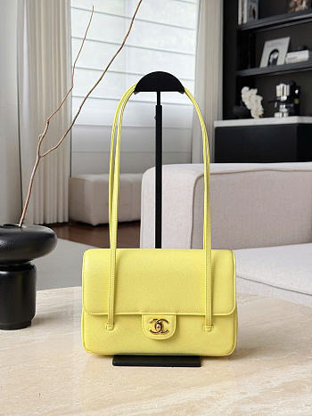 Chanel Small Flap Bag Grained Shiny Calfskin & Gold-Tone Metal Yellow - 15x22x7cm
