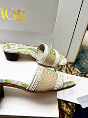 Dior Dway Heeled Slide Natural Embroidered Cotton and Multicolor Lily of the Valley Motif 3.5cm - 5