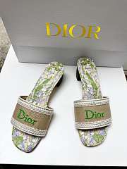 Dior Dway Heeled Slide Natural Embroidered Cotton and Multicolor Lily of the Valley Motif 3.5cm - 2